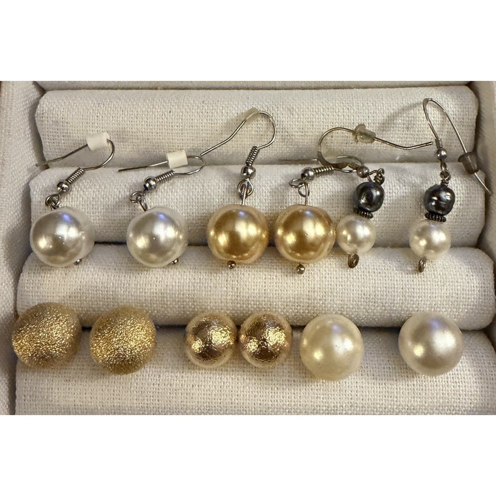 Lot of 6 Pair Of Vintage and Modern Costume Earrings Faux Pearls